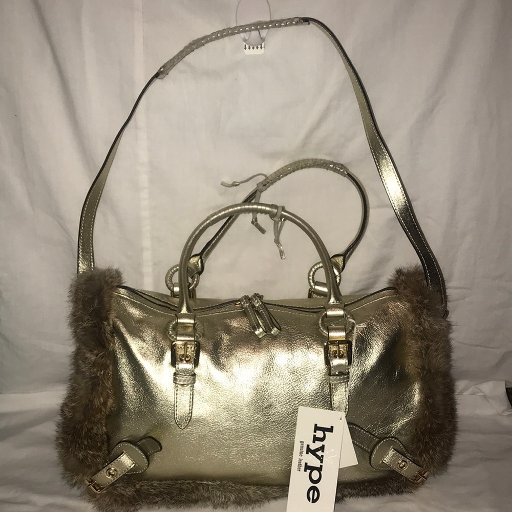Hype - Gold Shoulder Bag Trimmed in Fur ~ NWT
